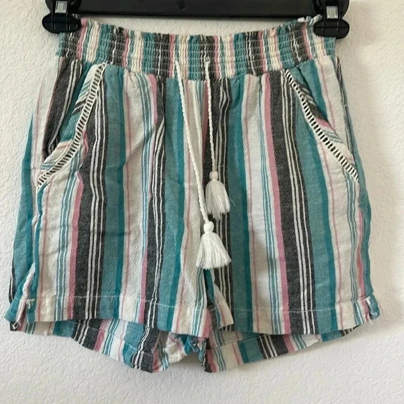 Briggs | Smocked Waist Shorts with Vertical Stripes | Sz S - Picture 1 of 5